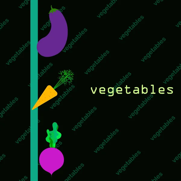 Marchew, burak, bakłażan, świeże warzywa. Plakat z jedzeniem ekologicznym. Projekt rynku rolnego. Tło wektorowe. — Wektor stockowy