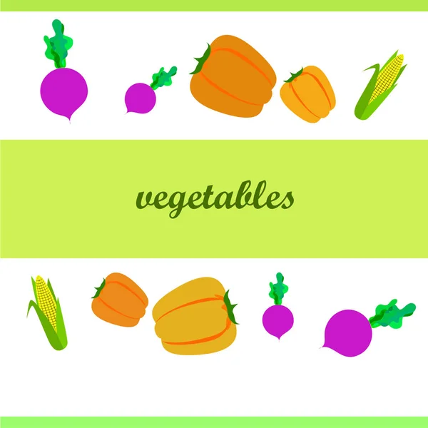 Legumes frescos. Pimenta, beterraba, milho. Cartaz de comida orgânica. Design de mercado de agricultores. Vetor . — Vetor de Stock