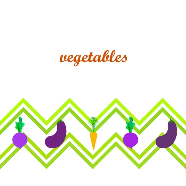 Mrkev, řepa, lilek, čerstvá zelenina. Ekologický plakát s jídlem. Návrh farmářského trhu. Pozadí vektoru. — Stockový vektor