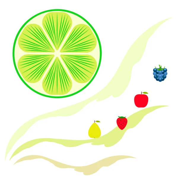 Frutas Bayas Iconos Coloridos Frutas Dibujos Animados Manzana Pera Mora — Vector de stock