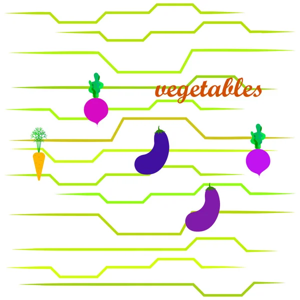 Cenoura, beterraba, berinjela, legumes frescos. Cartaz de comida orgânica. Design de mercado de agricultores. Fundo vetorial . — Vetor de Stock