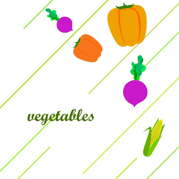 新鮮な野菜だペッパー、ビーツ、コーン有機食品のポスター。ファーマーズマーケットデザイン。ベクトル. — ストックベクタ