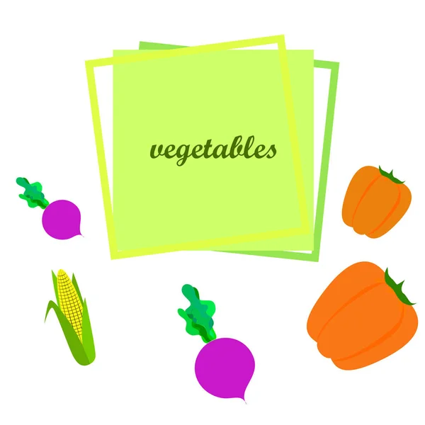 Verse groenten. Peper, biet, maïs. Biologisch voedsel poster. Landbouwmarktordening. Vector. — Stockvector