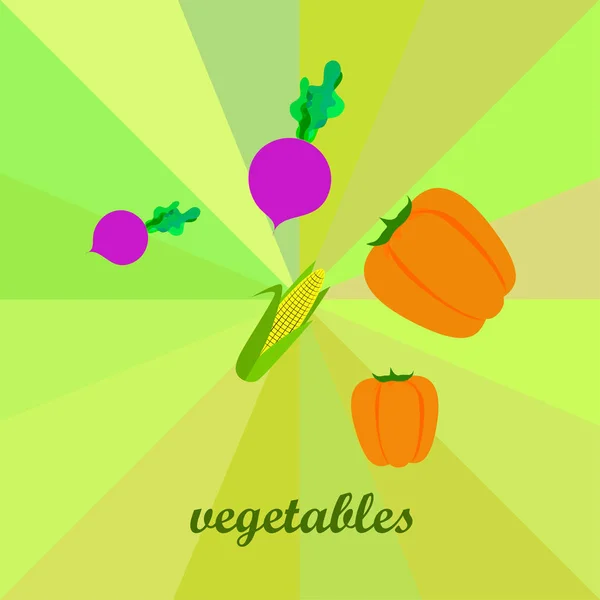 Świeże warzywa. Pieprz, burak, kukurydza. Plakat z jedzeniem ekologicznym. Projekt rynku rolnego. Wektor. — Wektor stockowy