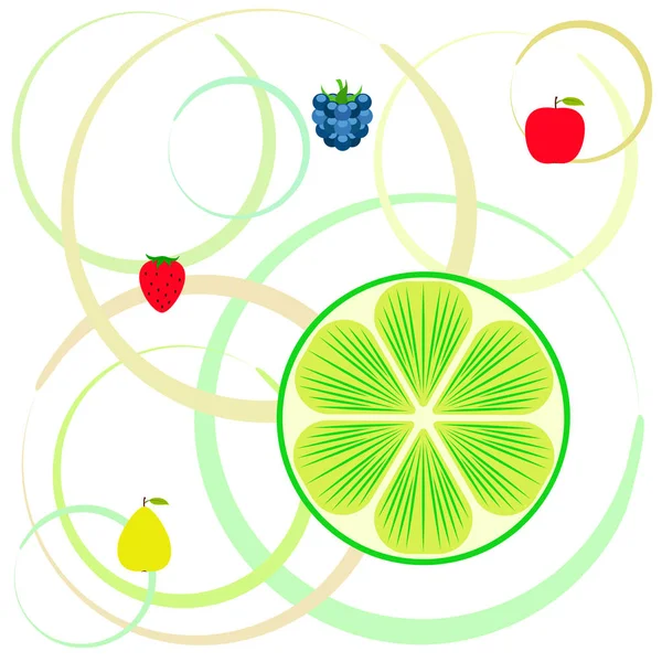 Frutas Bagas Ícones Frutas Desenhos Animados Coloridos Maçã Pêra Amora — Vetor de Stock