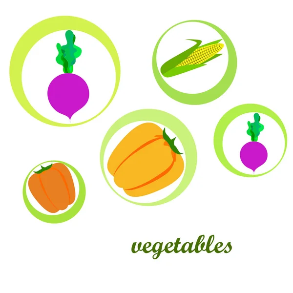 Verduras frescas. Pimienta, remolacha, maíz. Cartel de alimentos orgánicos. Diseño del mercado de agricultores. Vector . — Vector de stock