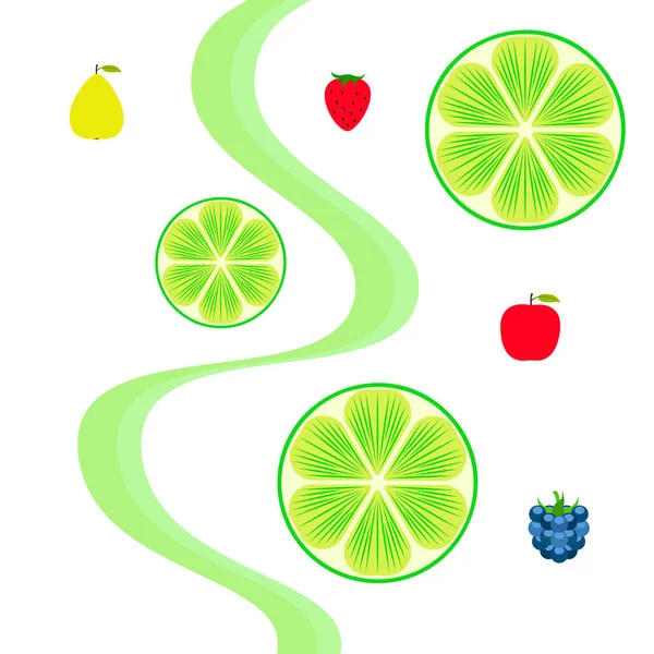 Frutas Bayas Iconos Coloridos Frutas Dibujos Animados Manzana Pera Mora — Vector de stock