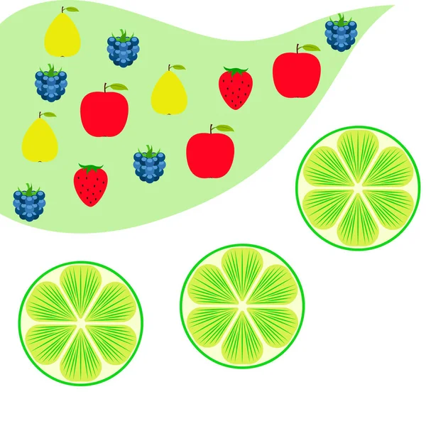 Frutas Bayas Iconos Coloridos Frutas Dibujos Animados Manzana Pera Mora — Vector de stock