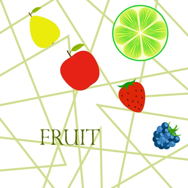 Frutas e bagas. Ícones de frutas de desenhos animados coloridos: maçã, pêra, amora, morango, limão. Fundo vetorial . — Vetor de Stock
