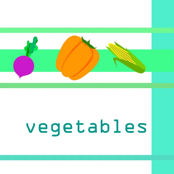 Sayuran segar. Pepper, bit, jagung. Poster makanan organik. Desain pasar petani. Vektor . - Stok Vektor