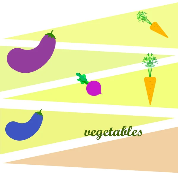 Zanahoria, remolacha, berenjena, verduras frescas. Cartel de alimentos orgánicos. Diseño del mercado de agricultores. Fondo vectorial . — Vector de stock