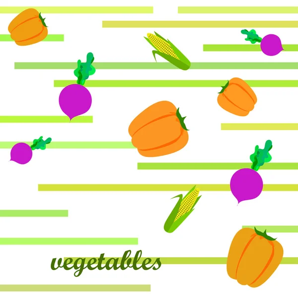 Legumes frescos. Pimenta, beterraba, milho. Cartaz de comida orgânica. Design de mercado de agricultores. Vetor . — Vetor de Stock