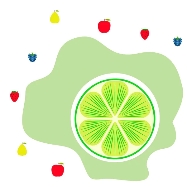 Frutas Bayas Iconos Coloridos Frutas Dibujos Animados Manzana Pera Mora — Vector de stock