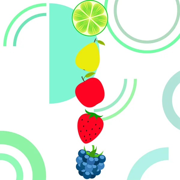 Frutas e bagas. Ícones de frutas de desenhos animados coloridos: maçã, pêra, amora, morango, limão. Fundo vetorial . — Vetor de Stock