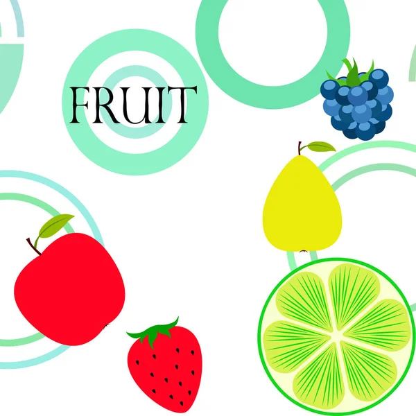 Frutas Bayas Iconos Coloridos Frutas Dibujos Animados Manzana Pera Mora — Vector de stock