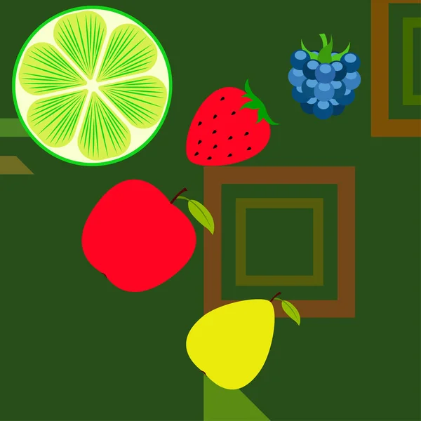 Frutas Bayas Iconos Coloridos Frutas Dibujos Animados Manzana Pera Mora — Vector de stock