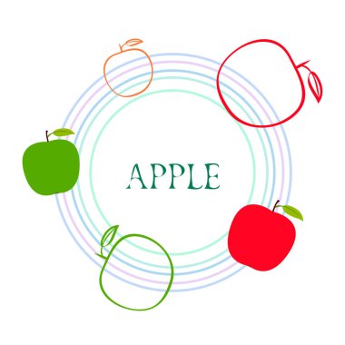 Apple çerçeve vektör illüstrasyon. Elma ve yaprak ile vektör kartı tasarımı.
