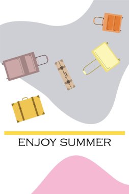 Bavul vektör karikatür tarzı illüstrasyon. Seyahat zamanı. Seyahat ve turizm.