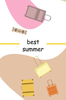 Bavul vektör karikatür tarzı illüstrasyon. Seyahat zamanı. Seyahat ve turizm.