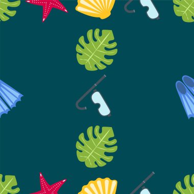 Vektör sualtı deniz tasarım elemanları kümesi. Dalış. Üstte görüntü.