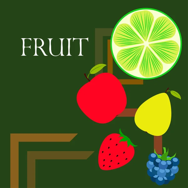 Frutas Bayas Iconos Coloridos Frutas Dibujos Animados Manzana Pera Mora — Archivo Imágenes Vectoriales