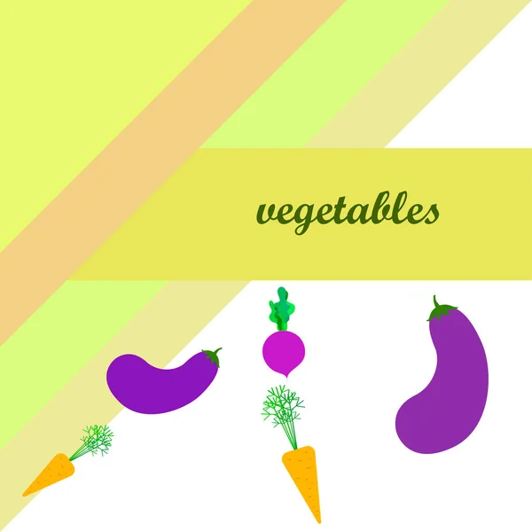 Carotte, betterave, aubergine, légumes frais. Affiche alimentaire biologique. Aménagement du marché agricole. Fond vectoriel . — Image vectorielle