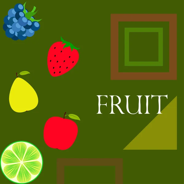 Fruit Bessen Kleurrijke Cartoon Fruit Iconen Appel Peer Blackberry Aardbei — Stockvector