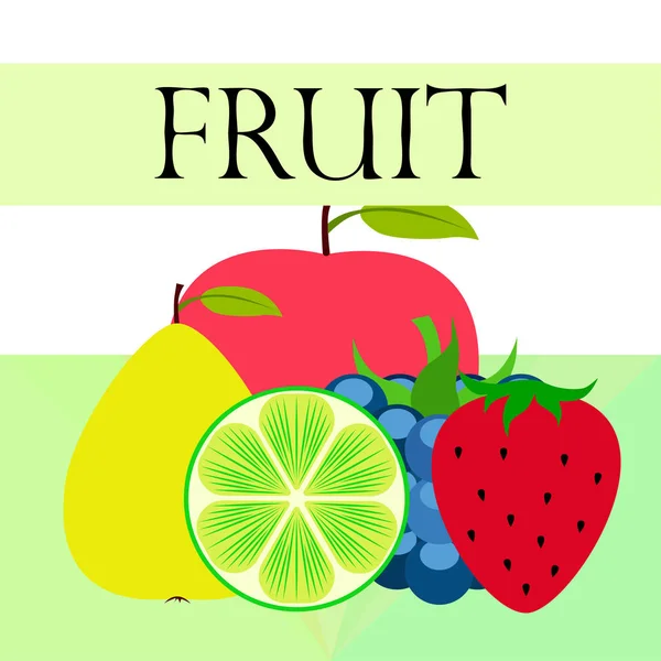 Fruit Bessen Kleurrijke Cartoon Fruit Iconen Appel Peer Blackberry Aardbei — Stockvector