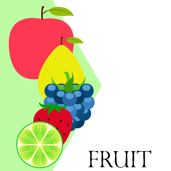 Fruit Bessen Kleurrijke Cartoon Fruit Iconen Appel Peer Blackberry Aardbei — Stockvector