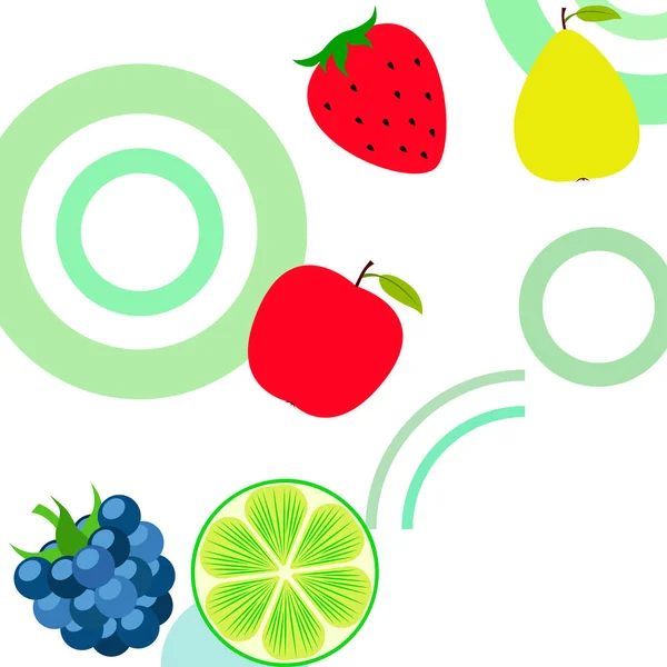 Frutas Bagas Ícones Frutas Desenhos Animados Coloridos Maçã Pêra Amora —  Vetores de Stock