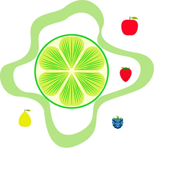 Frutas Bayas Iconos Coloridos Frutas Dibujos Animados Manzana Pera Mora — Vector de stock