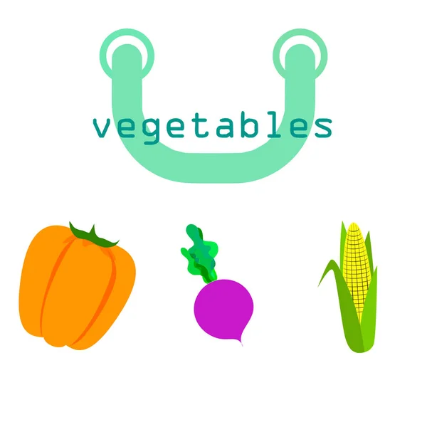 Friske grønnsaker. Pepper, rødbeter, mais. Økologisk matplakat. Bøndenes markedsdesign. Vektor . – stockvektor