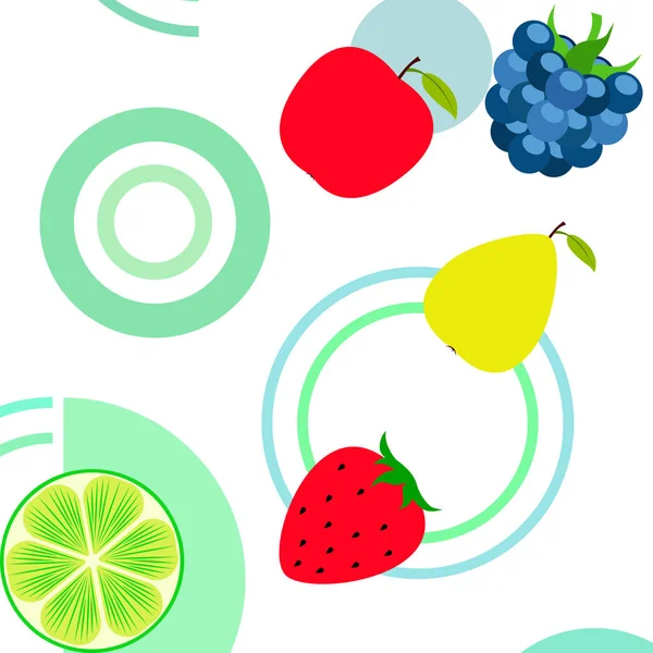 Fruits Berries Colorful Cartoon Fruit Icons Apple Pear Blackberry Strawberry — Stock Vector