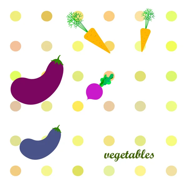 Möhren, Rüben, Auberginen, frisches Gemüse. Plakat mit Bio-Lebensmitteln. Bauernmarktgestaltung. Vektorhintergrund. — Stockvektor