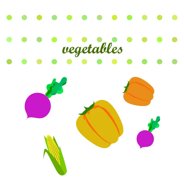 Φρέσκα λαχανικά. Πιπέρι, τεύτλα, καλαμπόκι. Αφίσα βιολογικών τροφίμων. Σχεδιασμός αγροτικής αγοράς. Διάνυσμα. — Διανυσματικό Αρχείο