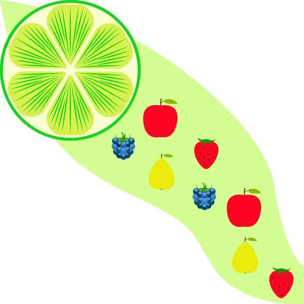 Frutas Bagas Ícones Frutas Desenhos Animados Coloridos Maçã Pêra Amora — Vetor de Stock