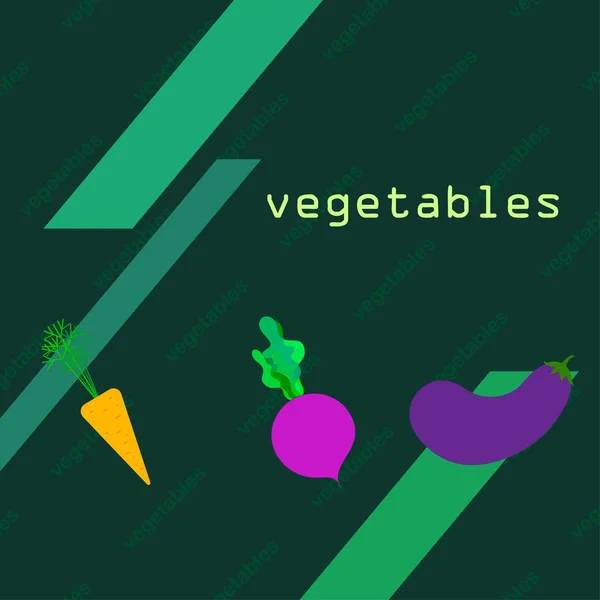 Морковь, свекла, баклажаны, свежие овощи. Плакат с органической едой. Дизайн фермерского рынка. Векторный фон . — стоковый вектор