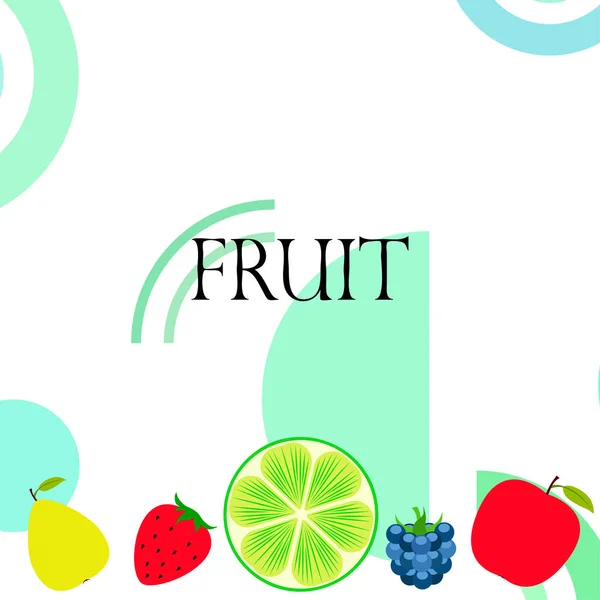 Φρούτα και μούρα. Πολύχρωμα κινούμενα σχέδια φρούτων εικόνες: μήλο, αχλάδι, βατόμουρο, φράουλα, λάιμ. Διανυσματικό φόντο. — Διανυσματικό Αρχείο
