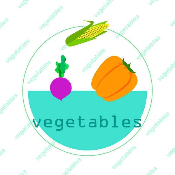 Verduras frescas. Pimienta, remolacha, maíz. Cartel de alimentos orgánicos. Diseño del mercado de agricultores. Vector . — Vector de stock