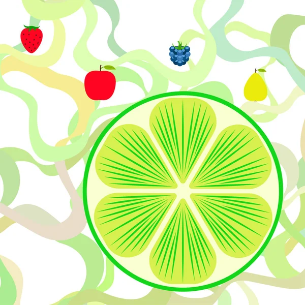 Frutas Bayas Iconos Coloridos Frutas Dibujos Animados Manzana Pera Mora — Vector de stock