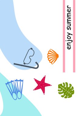 Vektör sualtı deniz tasarım elemanları kümesi. Dalış. Üstte görüntü.