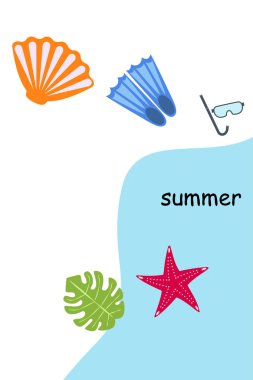 Vektör sualtı deniz tasarım elemanları kümesi. Dalış. Üstte görüntü.