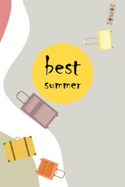 Bavul vektör karikatür tarzı illüstrasyon. Seyahat zamanı. Seyahat ve turizm.