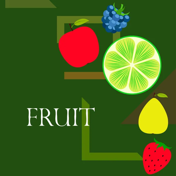 Frutas Bayas Iconos Coloridos Frutas Dibujos Animados Manzana Pera Mora — Vector de stock