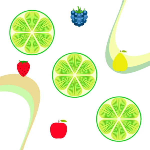 Frutas Bayas Iconos Coloridos Frutas Dibujos Animados Manzana Pera Mora — Vector de stock