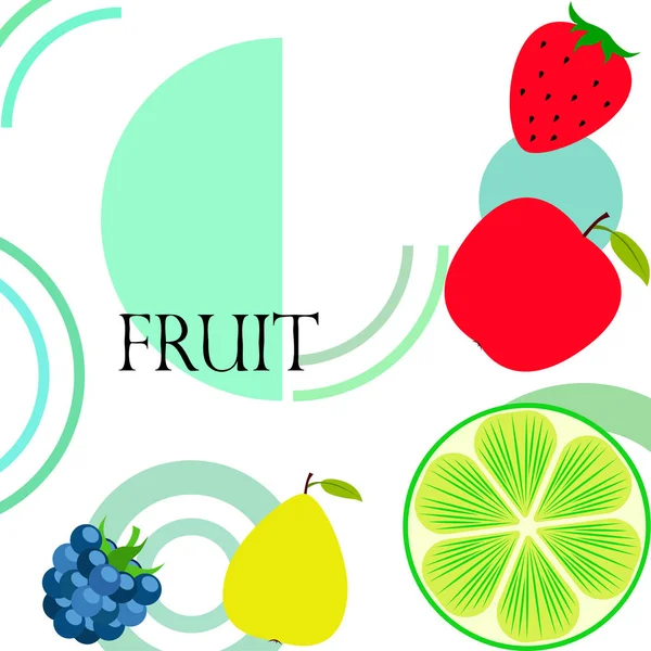 Frutas Bayas Iconos Coloridos Frutas Dibujos Animados Manzana Pera Mora — Vector de stock