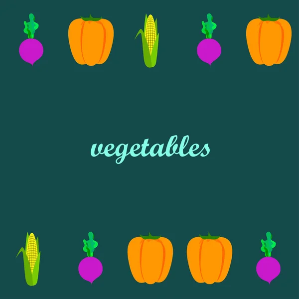 Légumes frais. Poivre, betterave, maïs. Affiche alimentaire biologique. Aménagement du marché agricole. Vecteur . — Image vectorielle
