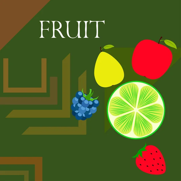 Frutas Bayas Iconos Coloridos Frutas Dibujos Animados Manzana Pera Mora — Vector de stock