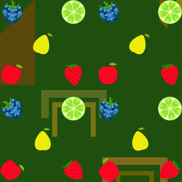 Früchte Und Beeren Bunte Comic Frucht Ikonen Apfel Birne Brombeere — Stockvektor