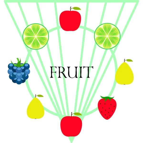 Frutas e bagas. Ícones de frutas de desenhos animados coloridos: maçã, pêra, amora, morango, limão. Fundo vetorial . — Vetor de Stock